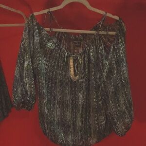 Black and gray cold shoulder top